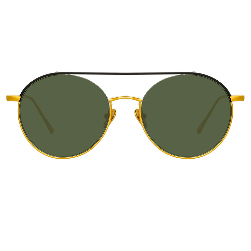 Dustin Round Sunglasses in Black and Yellow Gold by LINDA