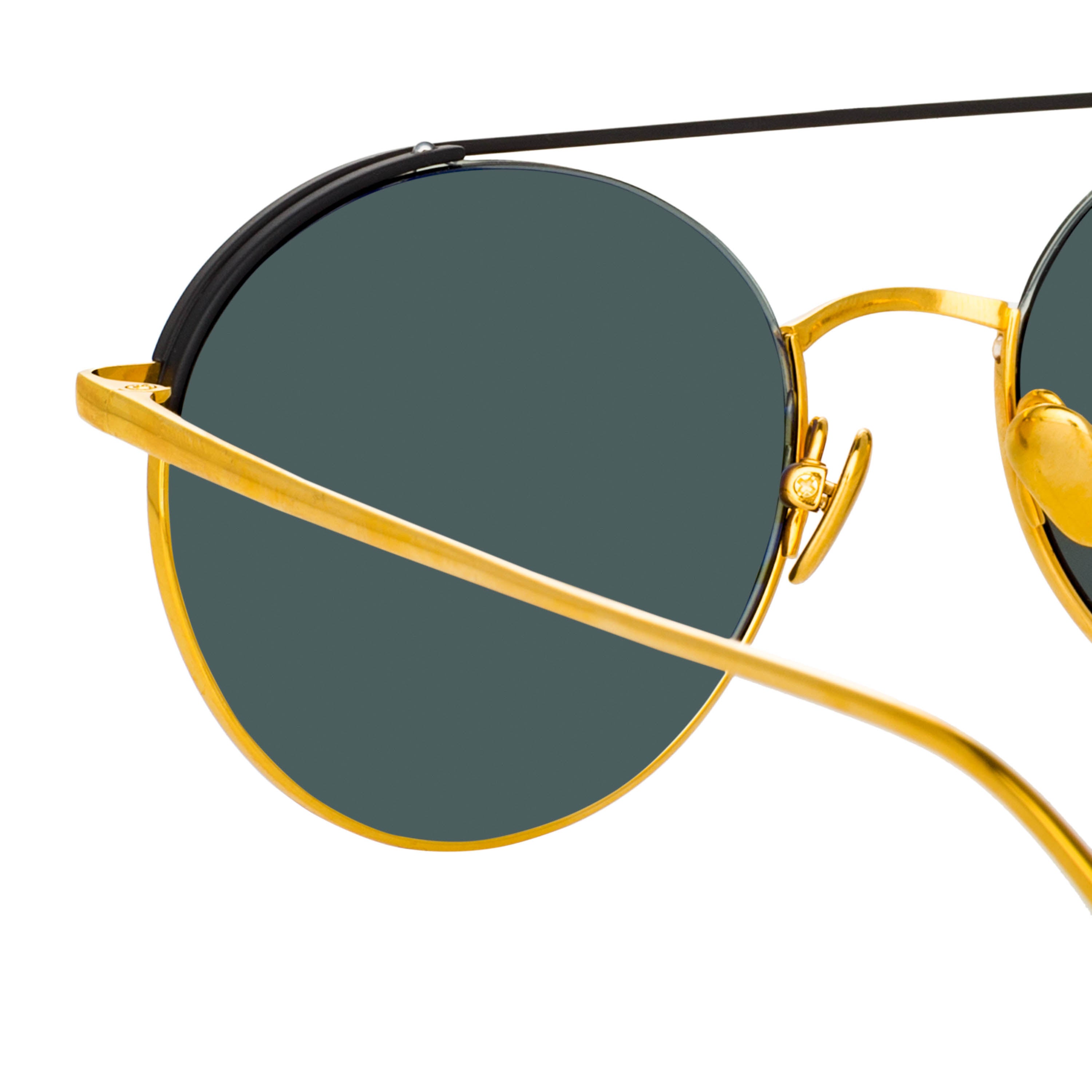 Dustin Round Sunglasses in Black and Yellow Gold by LINDA FARROW