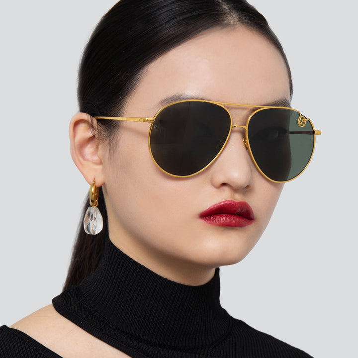 Maverick Aviator Sunglasses in White Gold by LINDA FARROW – LINDA FARROW  (U.S.)