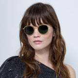 Marlon Oval Sunglasses in Yellow Gold and Green