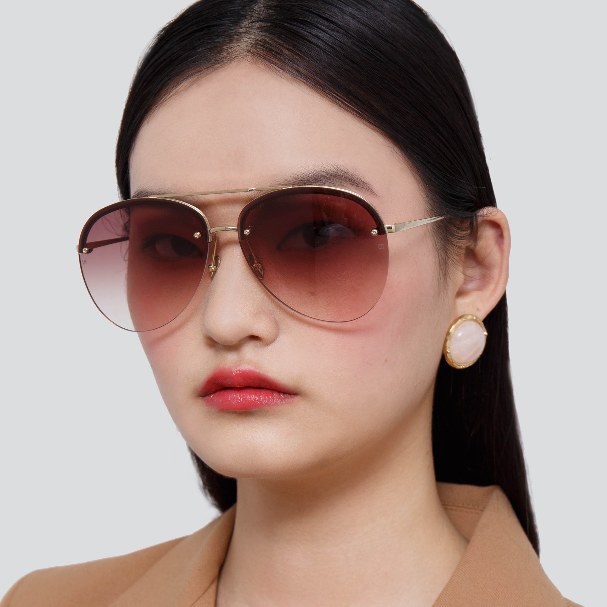 Dee Aviator Sunglasses in Yellow Gold and Grey by LINDA FARROW