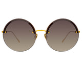 Adrienne Round Sunglasses in Yellow Gold and Grey