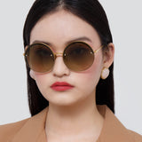 Adrienne Round Sunglasses in Yellow Gold and Green