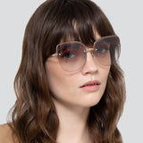 Loni Cat Eye Sunglasses in Light Gold and Blue