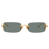 Taylor Rectangular Sunglasses in Yellow Gold and Green