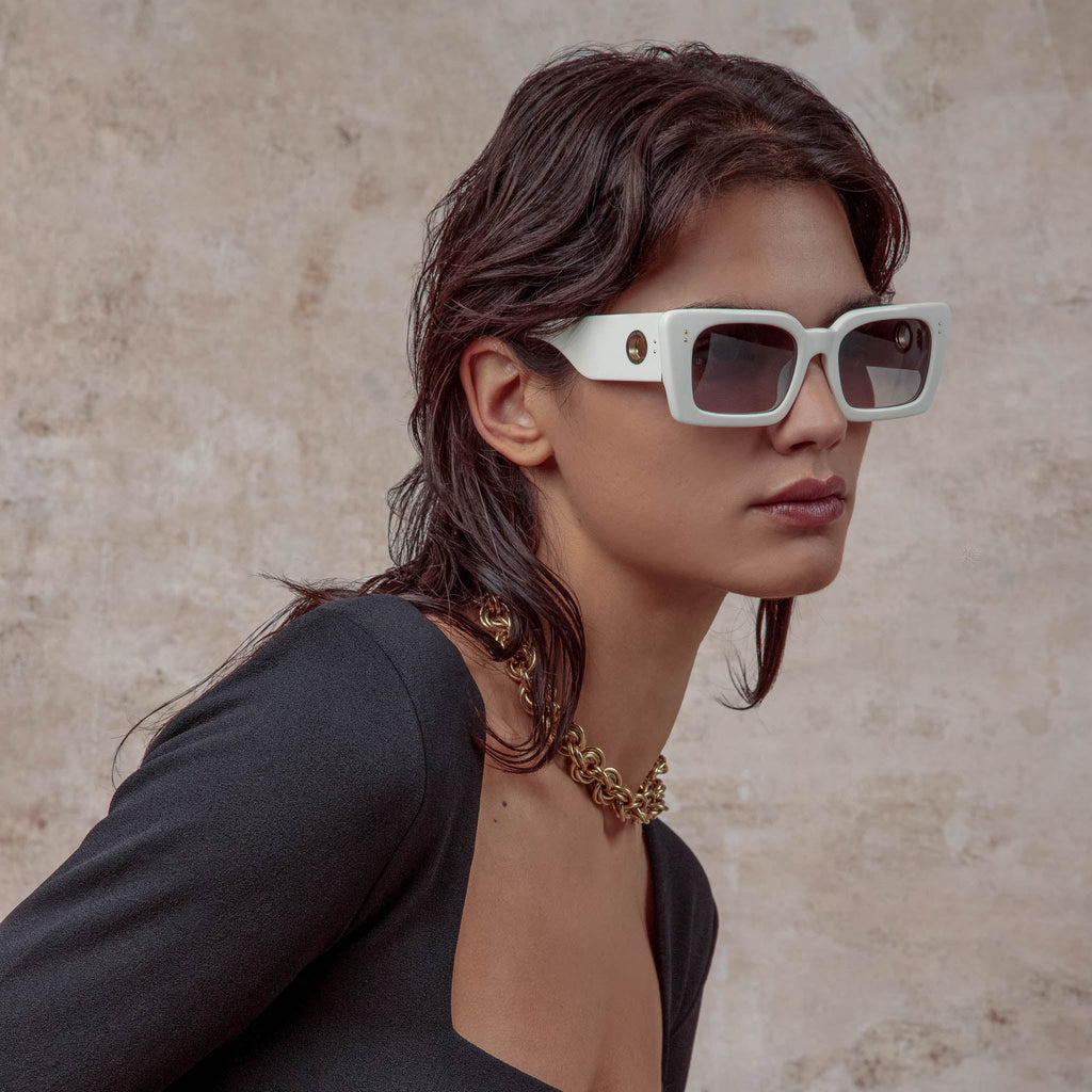 Nieve Rectangular Sunglasses in White by LINDA FARROW – LINDA FARROW ...