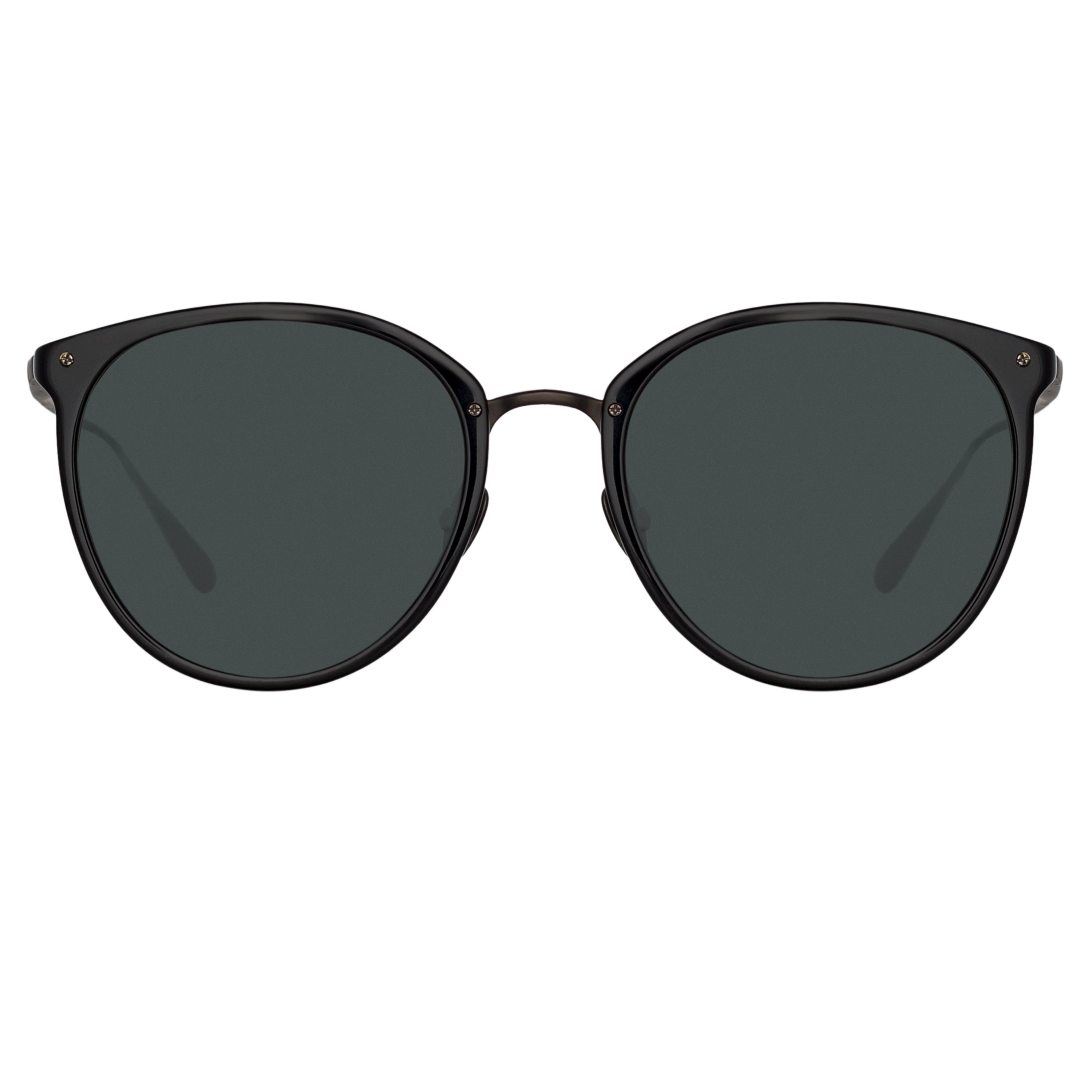 Calthorpe Oval Sunglasses in Black and Matt Nickel by LINDA 