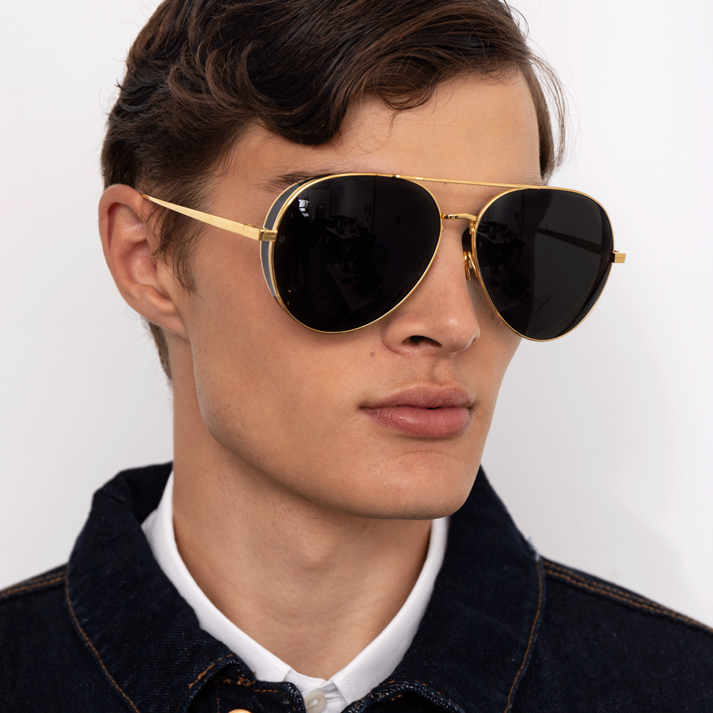 Ace Aviator Sunglasses in Yellow Gold/ Light Gold frame by LINDA