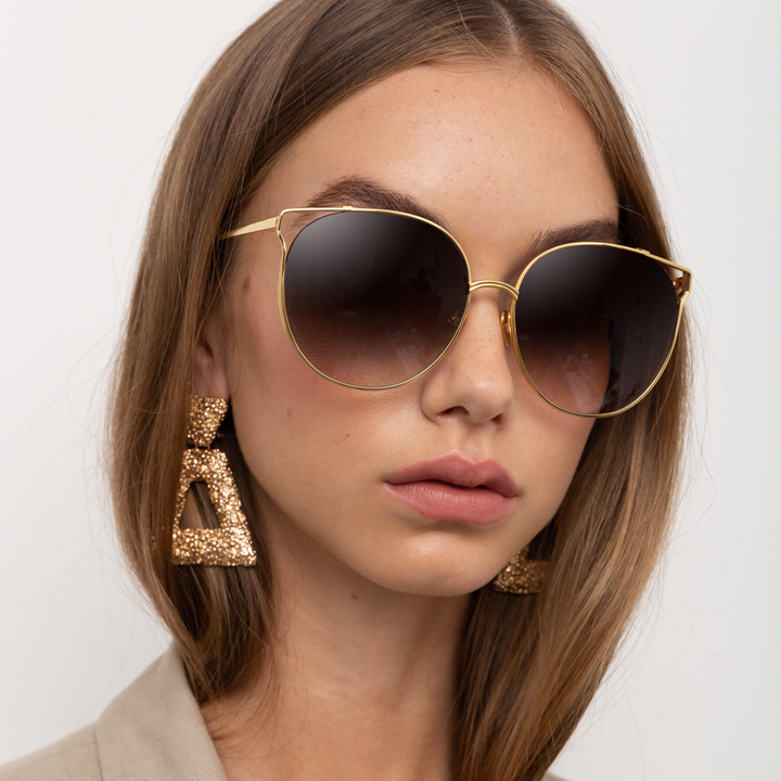 Joanna Oversized Sunglasses in Yellow Gold frame by LINDA FARROW