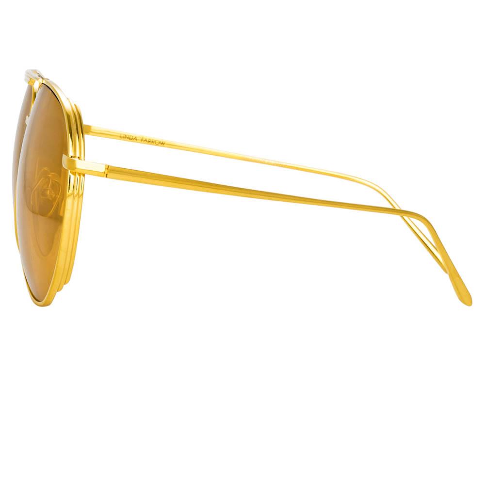 Linda Farrow - Dee Aviator Sunglasses in Yellow Gold and Grey - Unisex - Adult - LFL1096C1SUN