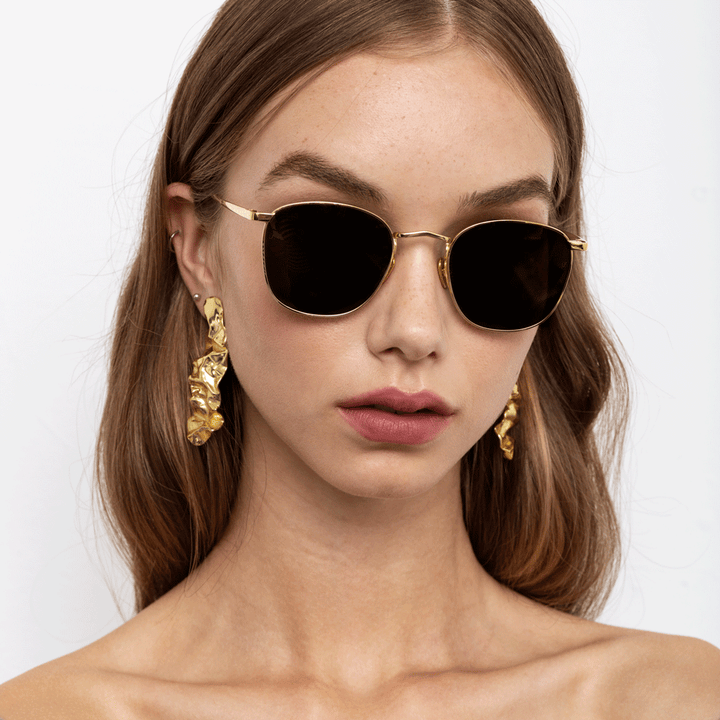 Hexagon Sunglasses In Gold Warm Brown Lenses