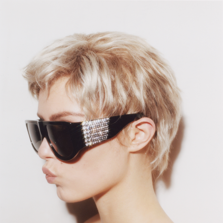 Nue Studio Oversized Sunglasses in Black and Crystal by LINDA 